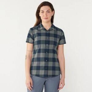 FLYLOW Women's XL Anderson Plaid Short Sleeve Button‎ Up Bike Shirt UPF 50+